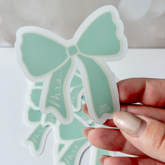 Mrs Bow Sticker 2026 Bride: Waterproof Hand Lettered Vinyl Decal