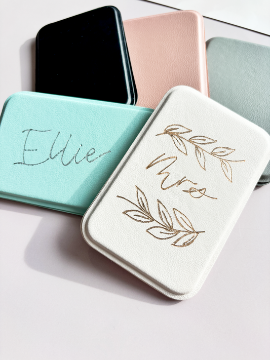 Custom Foiled Faux Leather Compact Mirror, Personalized Gift For Her