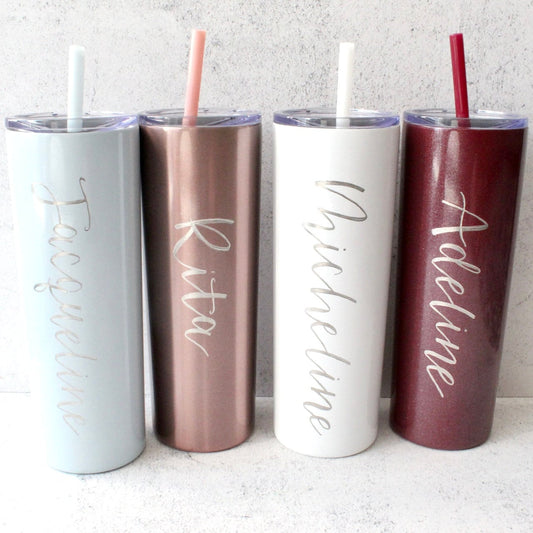 Personalized Hand Engraved 20oz Stainless Steel Tumbler: Bridesmaid Wedding Favor